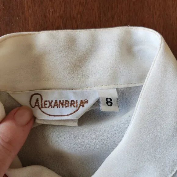 Alexandria Vintage Sheer Ivory Pleated Bouse Sz 8 - Picture 10 of 11